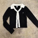 W Concept RonRon Collar Cable Boucle Alpaca wool blend Knit cardigan top Black Photo 0
