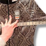 Oasis  Grey Metallic Gold Dress UK 12 Black Jacquard Shift Knee Length Stretch Photo 6