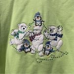 Morning Sun Polar Bear Embroidered Green Christmas Sweatshirt Size Large Photo 1