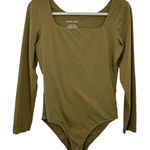 Everlane  Square Neck Long Sleeve Bodysuit Olive Green Womens Size L Minimalist Photo 0