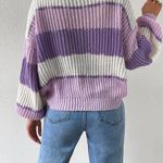SheIn Purple Striped Drop Shoulder Sweater  Photo 2