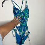 PacSun Salero swim by tie side one piece swimsuit blue floral women’s size XS Photo 3
