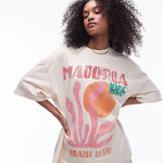 ASOS  Topshop Graphic Majorca Art Oversized Tee in Stone Size S Photo 0
