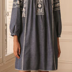 Roller Rabbit Abigail Dress Size Medium Boho Embroidered Blue White Cotton Tunic Photo 0