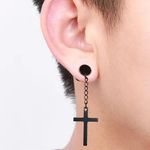 2 Piece Dangling Black Cross Earrings - Ear Plugs, Punk, Goth, Alternative Photo 1