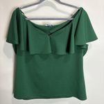Unique Vintage  50s Green Off the Shoulder Ruffle Frenchie Knit Top 4XL Photo 0