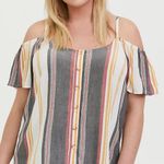 Torrid Multicolor Stripe Textured Button Front Cold Shoulder Top Photo 0