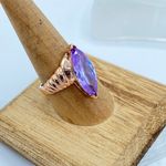 Amethyst Rose Gold Ion Plated Brass Ring with Marquise AAA Grade CZ Light Photo 1