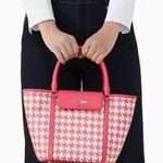 Kate Spade  Cruise Medium Tote Woven Houndstooth PINK / White Photo 0