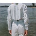 Daily Drills Ultra Cropped Poplin Button Down in Blue Photo 1