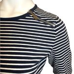 Michael Kors  Striped Zipper Long Sleeve Crewneck Tee Navy Blue White S M… Photo 10