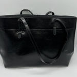 Kattee Large Black Leather Tote Shoulder‎ Bag, Purse, 2 Handles Zippered Pockets Photo 0
