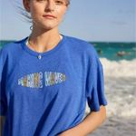 Aerie [] Blue Making Waves Oversized Linen Blend Graphic Tee T-Shirt Size Large L Photo 10