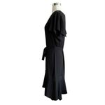 Amanda Uprichard Graciela Midi Dress Black Belt Cap Ruffle Sleeves NWT Large Photo 4