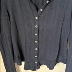 Pilcro  Black Button ribbed puffed shoulder long sleeve top Photo 2