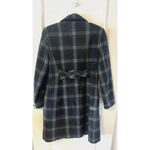 DKNY Women’s Wool Trench Coat Size 8 Grey/ Black Plaid Button up Lined pockets Photo 1