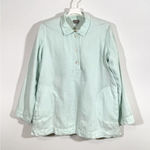 J.Jill Seafoam Green Long Sleeve 3 Button Tunic Jersey Lined Linen Pockets Small Photo 0