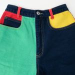 Vintage 90s Paris Sport Club Colorblock Denim Shorts Red Size 23 Photo 4