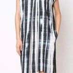 Vince Watercolor Blue Brushstroke Printed Split Neck Oversized Tunic Dress Small Photo 0