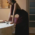 ZARA  maxi holiday dress velour Velvet Halter in Burgundy wedding party evening Photo 6