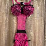 Hot Pink Black Lace Padded Push Up Tie Back Baby Doll Lingerie Med NWOT Photo 0