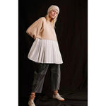 Free People  Sweatshirt Dress Top L Cream White Pleated Skirt Layered Oversized Photo 9