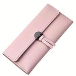 Pink Foldable Long Wallet, Mobile Phone Bag, Snap Button Purse With Card Slots Photo 0