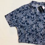 Paper Crane NWT navy blue paisley print crop top faux collar with buttons Summer Photo 1