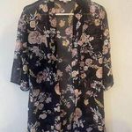 Wall Flower  Open Front Floral Kimono Small Black 3/4 Sleeve Semi-Sheer Polyester Photo 0