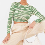Pretty Little Thing Women’s Green Zebra Print Jersey Tie Ruched Side Crop Top Sz 4 Photo 0