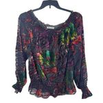 NYgard Sheer Velvet Burnout On/Off Shoulder Bishop Sleeve Tropical Floral Top XL Purple Photo 0