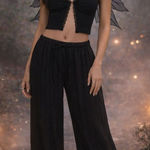 Forever 21 NWT Fairy Goth Pinstripe Wide Leg Flare Drawstring Pants Black XS Whimsical Boho Photo 0