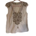 J.Crew  Pale‎ Pink Brown Embroidered Cotton Poplin Boho Top Tie Front MEDIUM Photo 6