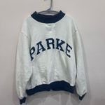 PARKE  Two Tone White and Denim Varsity Mockneck Sweatshirt L/XL Heritage Coastal Photo 2