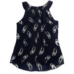 White House | Black Market NWT Skyfall Feather Silk Blend Top Navy Silver Medium Photo 8