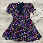Saloni Lea Floral Print Puff Sleeve Wrap Mini Dress Purple Size 2 Photo 5