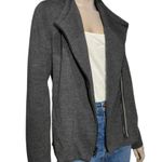 Vince  Women’s L Charcoal Gray Wool Leather Asymmetrical Zip Up Jacket Sweater Photo 2