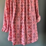 Fred David Tunic Pink 2X Floral Ethnic Roll Tab Sleeve V Neck Feminine Casual Photo 2