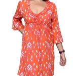 Mud Pie  Bag Lady Size Medium Linen Dress Orange Pink Sinched Waist Beachy Costal Photo 0