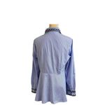 ZARA WOMAN sz SMALL Oxford Blue White Stripe Button Embroidery Tassels Photo 1