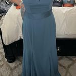 Vera Wang V-Wire Strapless Crepe Soie Chiffon Bridesmaid Dress in Steel Blue Photo 4