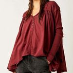Free People  Lyrical Tunic Mulberry Slouchy Boho Ribbed Long Sleeves Flowy Small Photo 0
