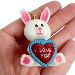 White Easter Bunny I Love You Dangle Pierced Earrings Photo 5