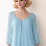 Diane Von Furstenberg  FENOBE Silk Chiffon Blouse Baby Blue Photo 0