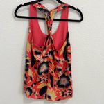 J.Crew Twist Racerback Hibiscus Floral Silk Tank Top Size 2 Coral Orange & Blue Photo 5