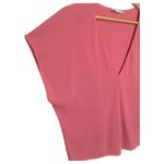 ZARA Top Womens L V Neck Ribbed Cropped Short Dolman Sleeve Raw Hem Pink Photo 5