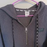 PINK - Victoria's Secret  fleece hoodie quarter zip sweater in gray, black and silver size small. Photo 1