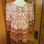 Bright Orange Floral Hippie Chic Peasant Top White Photo 8