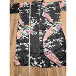 Black Satin Floral Peacock Kimono Robe Belted One Size Singapore Photo 4