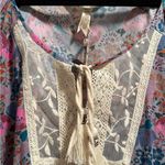 Matilda Jane  Floral Lace Trim Peplum Blouse Women’s Size Large Photo 3